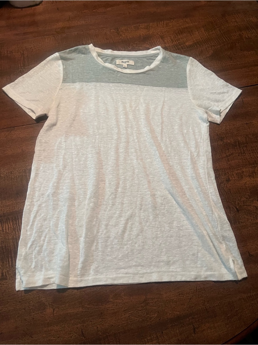 Madewell Linen Colorblock Tee Sage Green White Size S Coastal Minimalist ASO TV